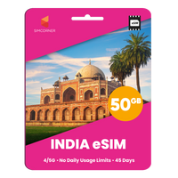 Thumbnail for India eSIM: 50GB - 45 Days
-SimCorner