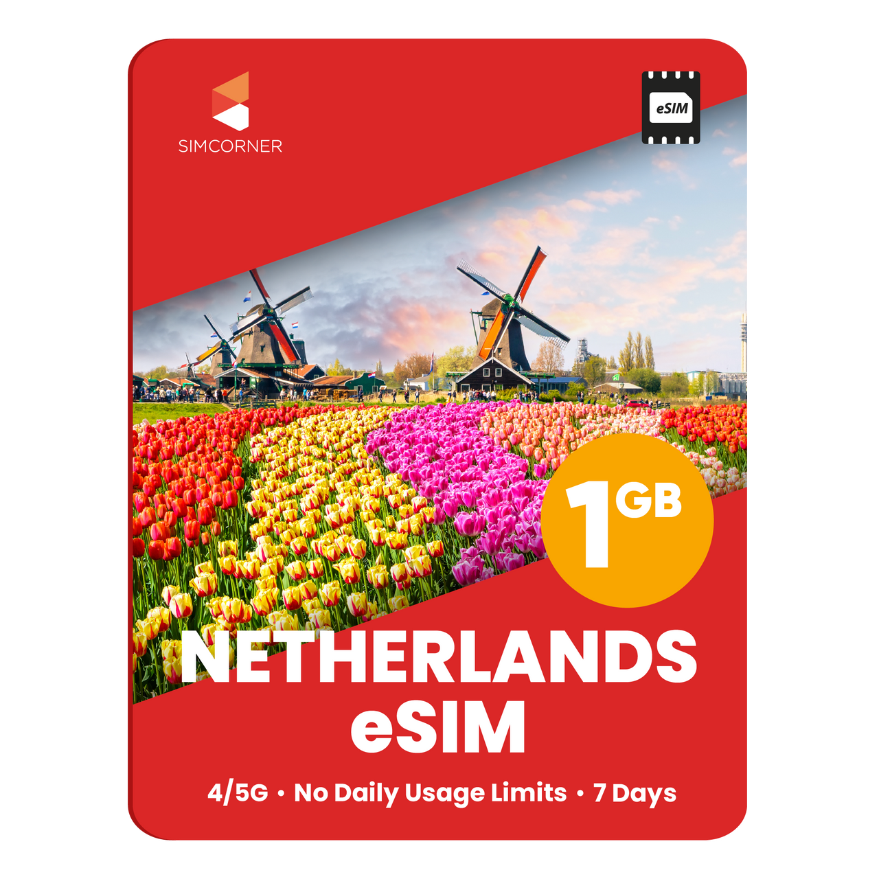Netherlands eSIM: 1GB - 7 Days