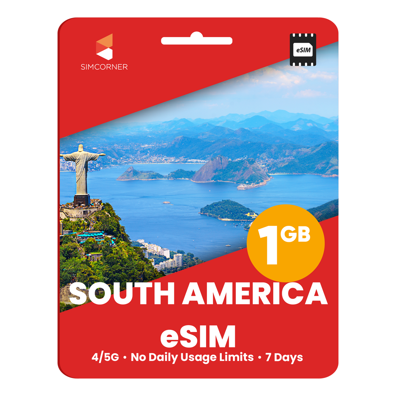 South America eSIM: 1GB - 7 Days